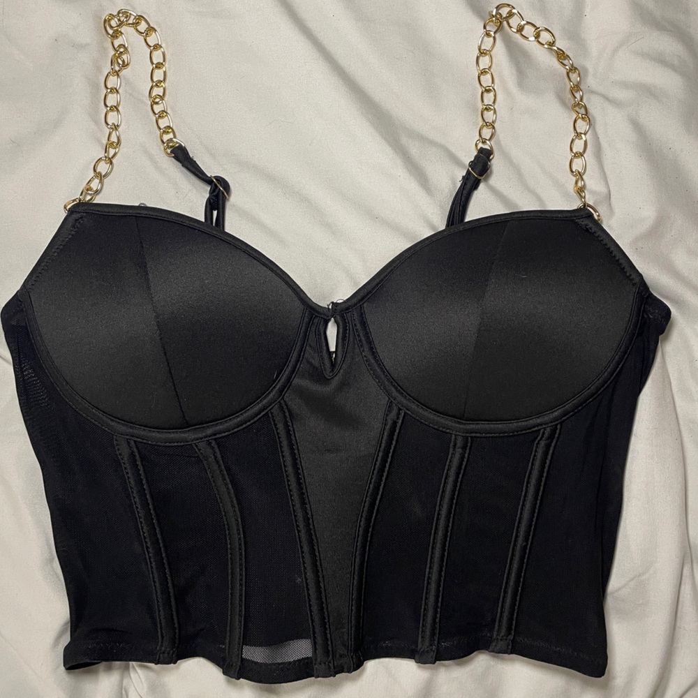 Fashion Nova Black Tank Top with Gold Chain Straps